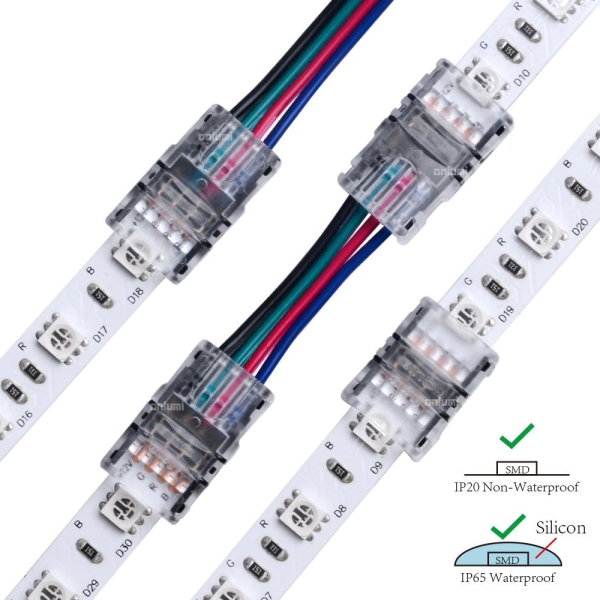 4 Pin LED Strip to Strip Wire to Tape Quick Connector for 10mm RGB Light